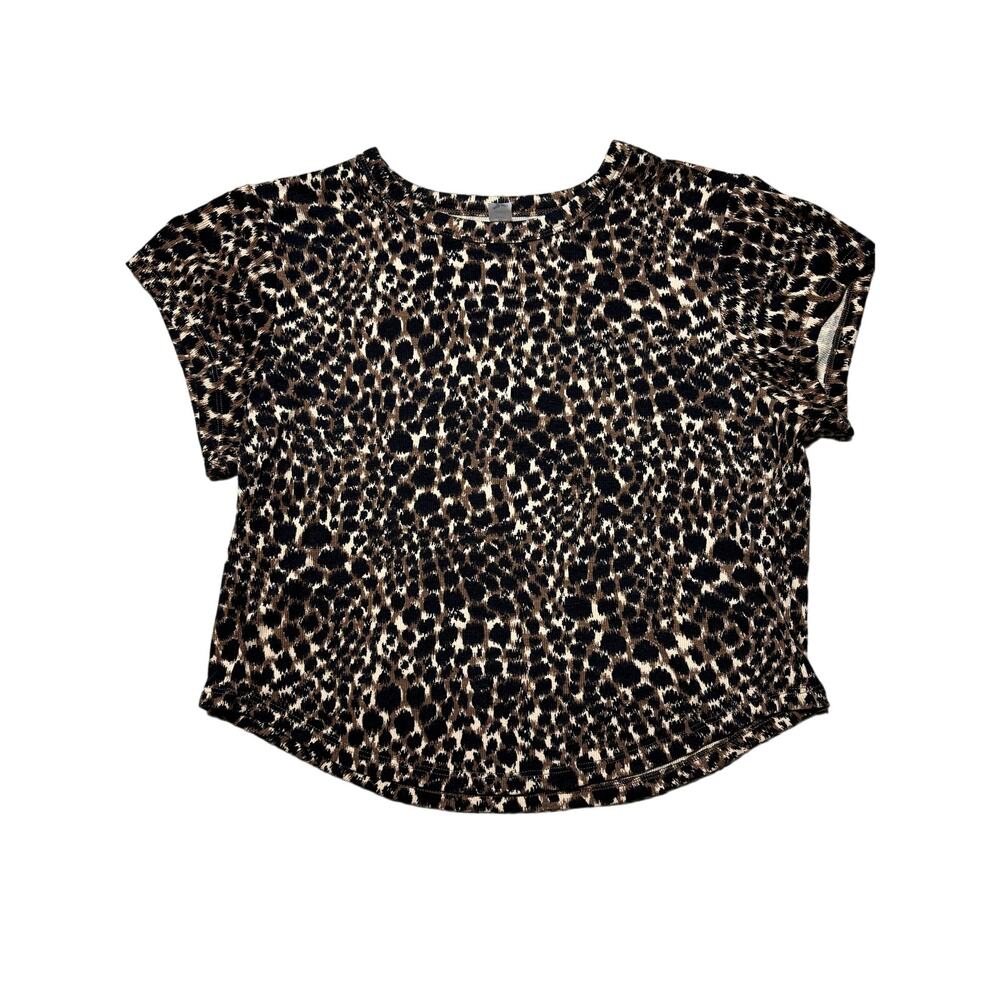 Ultralite Womens XL Brown & Black Leopard Print Ribbed Short Sleeve Crop Top